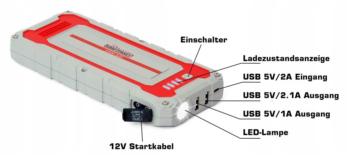 DINO KRAFTPAKET 12V 1500A Powerbank Rozruchowa Do Aut Diesel Benzyna E-Auto — miniatura 5