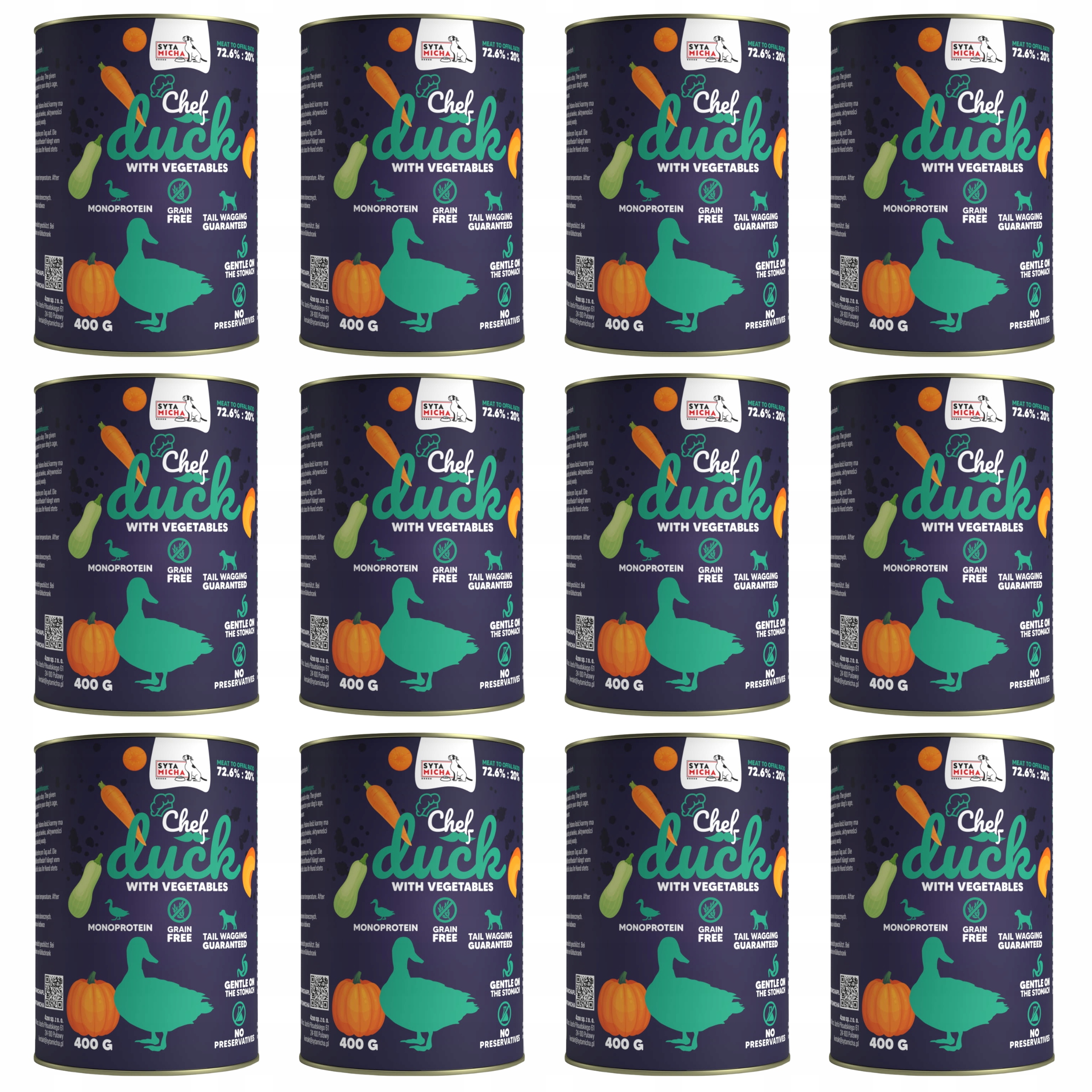 Levně Syta Micha Chef krmivo pro psy kachna se zeleninou 12 x 400 g