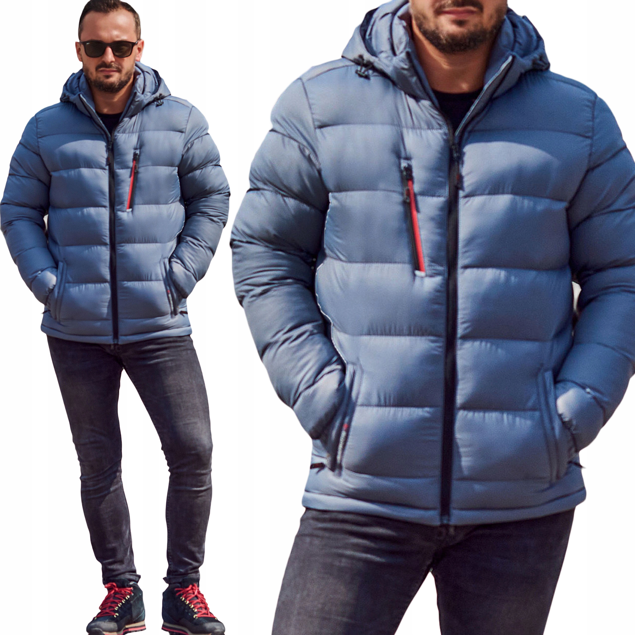 Pánská Zimní Teplá prošívaná Bunda s odnímatelnou kapucí šedá Fst MP56 3XL