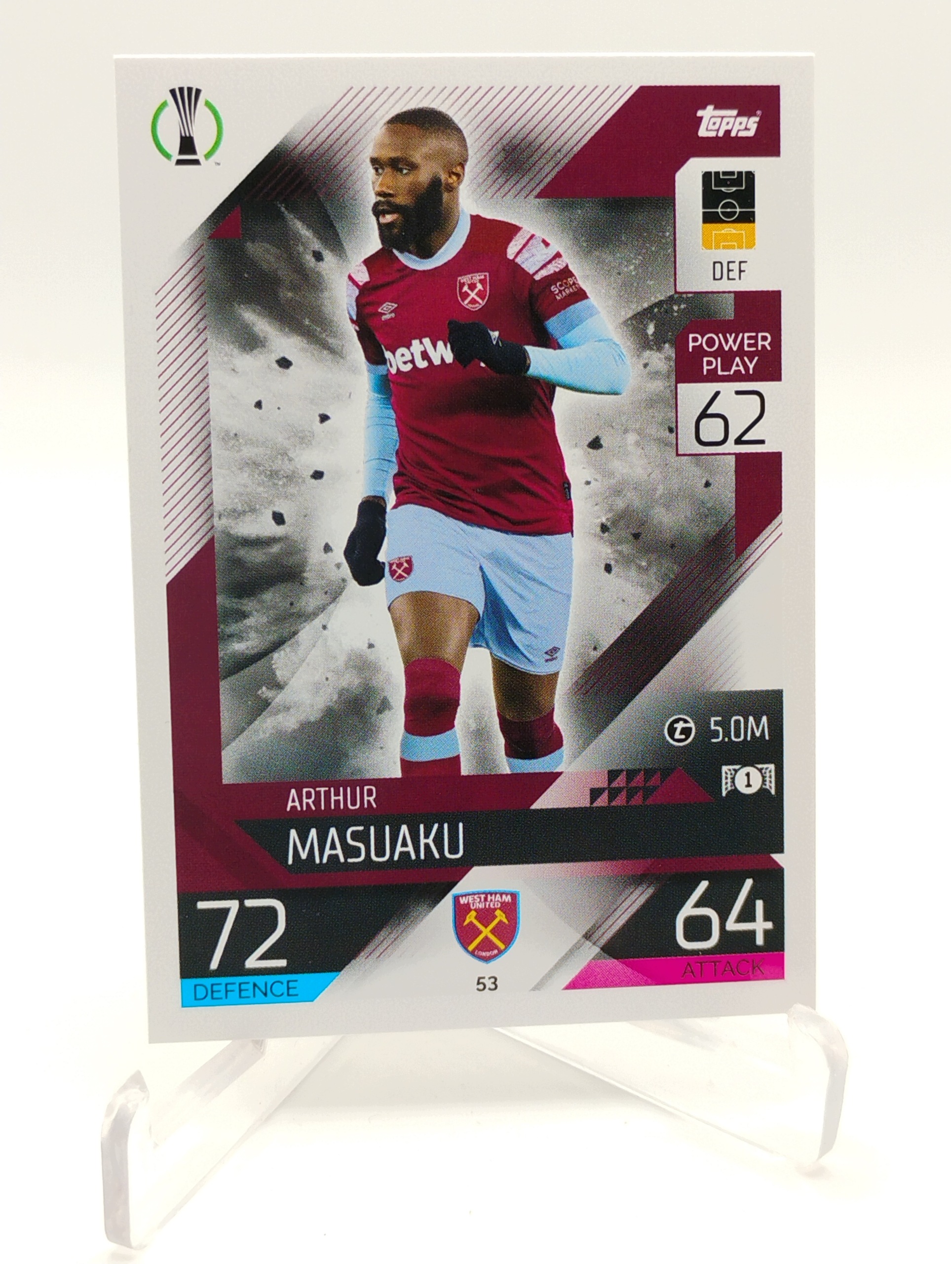 Topps Match Attax 2022-2023 Base Card 53 Arthur Masuaku West Ham