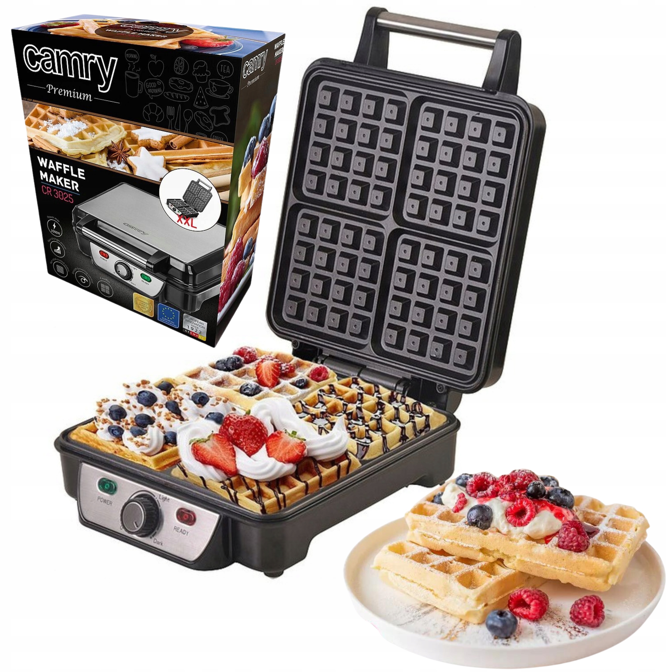 Gofrownica CR 3025 1500 W - 4 gofry, termostat, nieprzywierające płyty