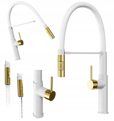 Batéria Kuchynská Soria Flexibilná Biela Výtoková Doska Brúsená Zlatom