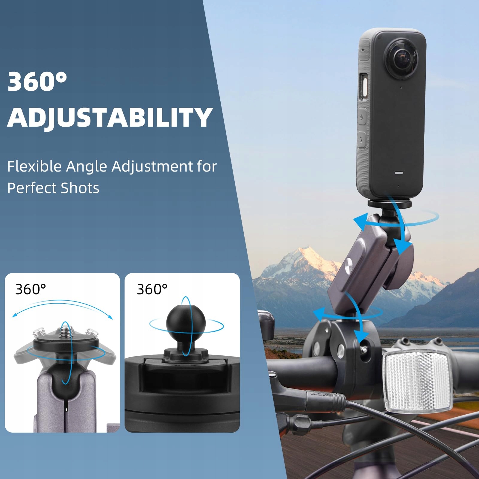 BRDRC Uchwyt Rowerowy Motocyklowy Aluminium do Insta360 DJI GoPro Wersja 1 — miniatura 5