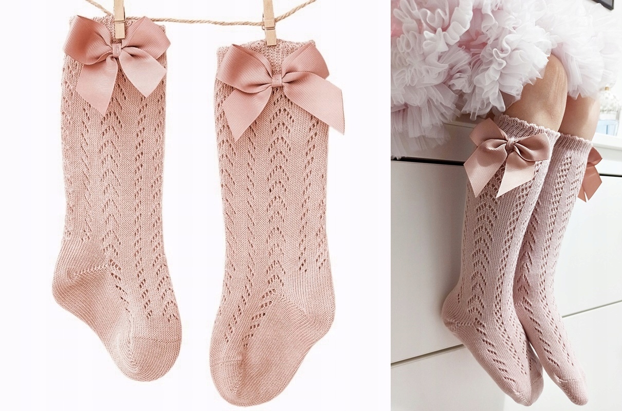 

Ażurowe skarpetki podkolanówki Pudrowy Róż 104-110