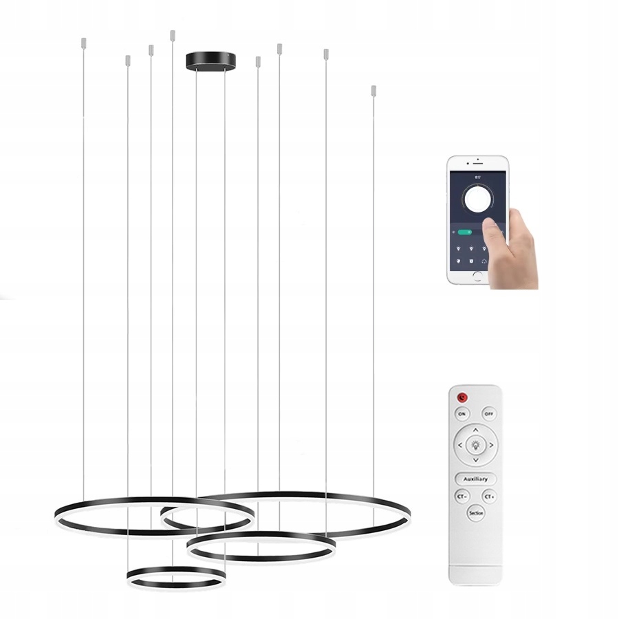 Lampa Antresola Ringi Czarna 100 80 60 40 174W 500CM Bluetooth Darmat Light