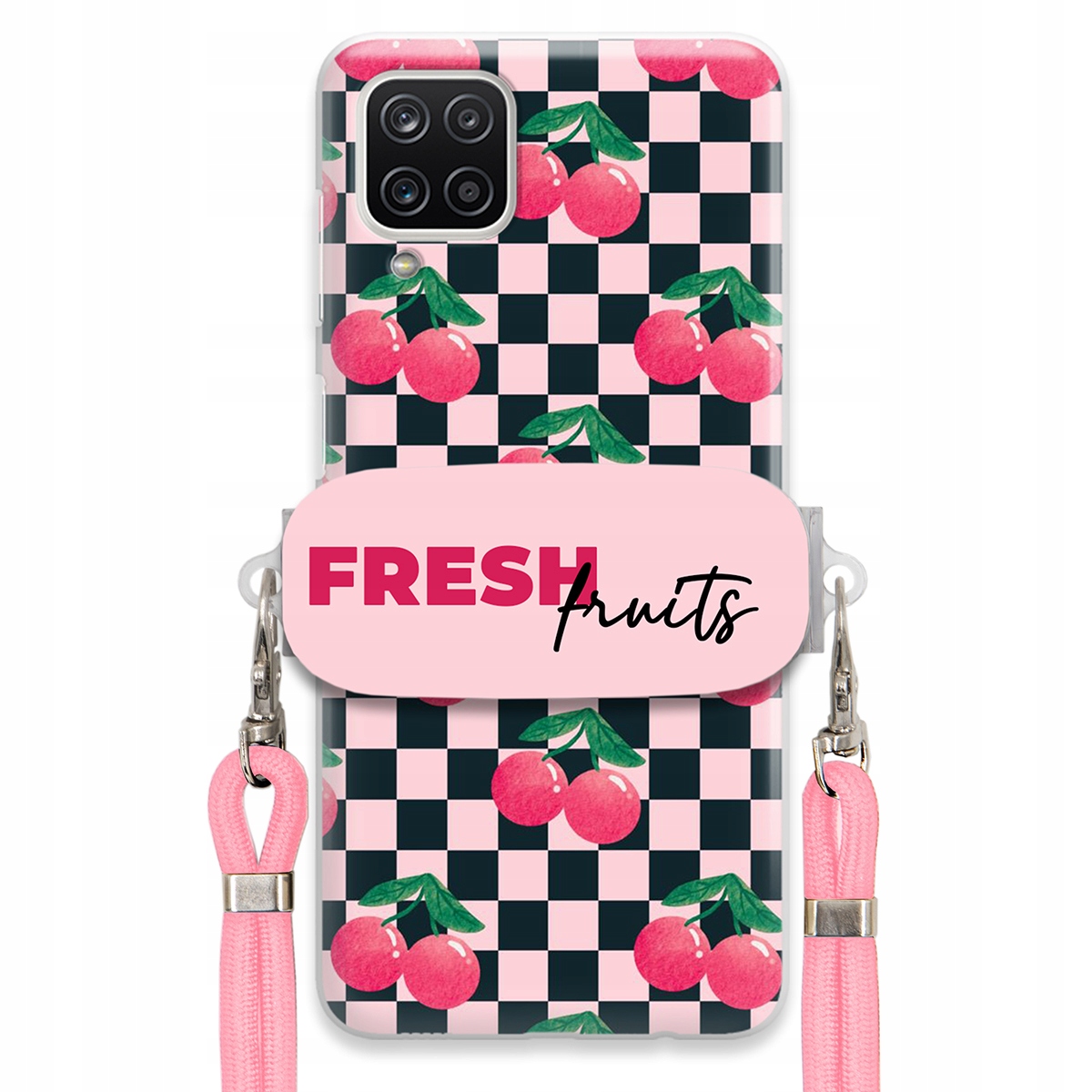 Puzdro pre Samsung F12 Vodítko Pink Crossbody Šachovnicový držiak Fresh Fruits
