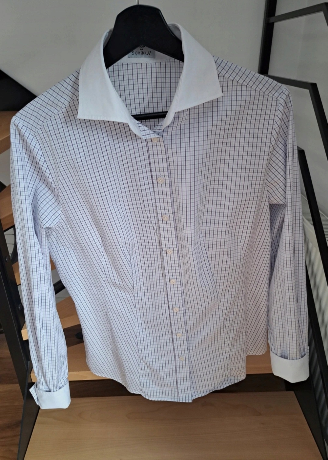 Biała koszula damska w fioletową kratkę Sobora XL