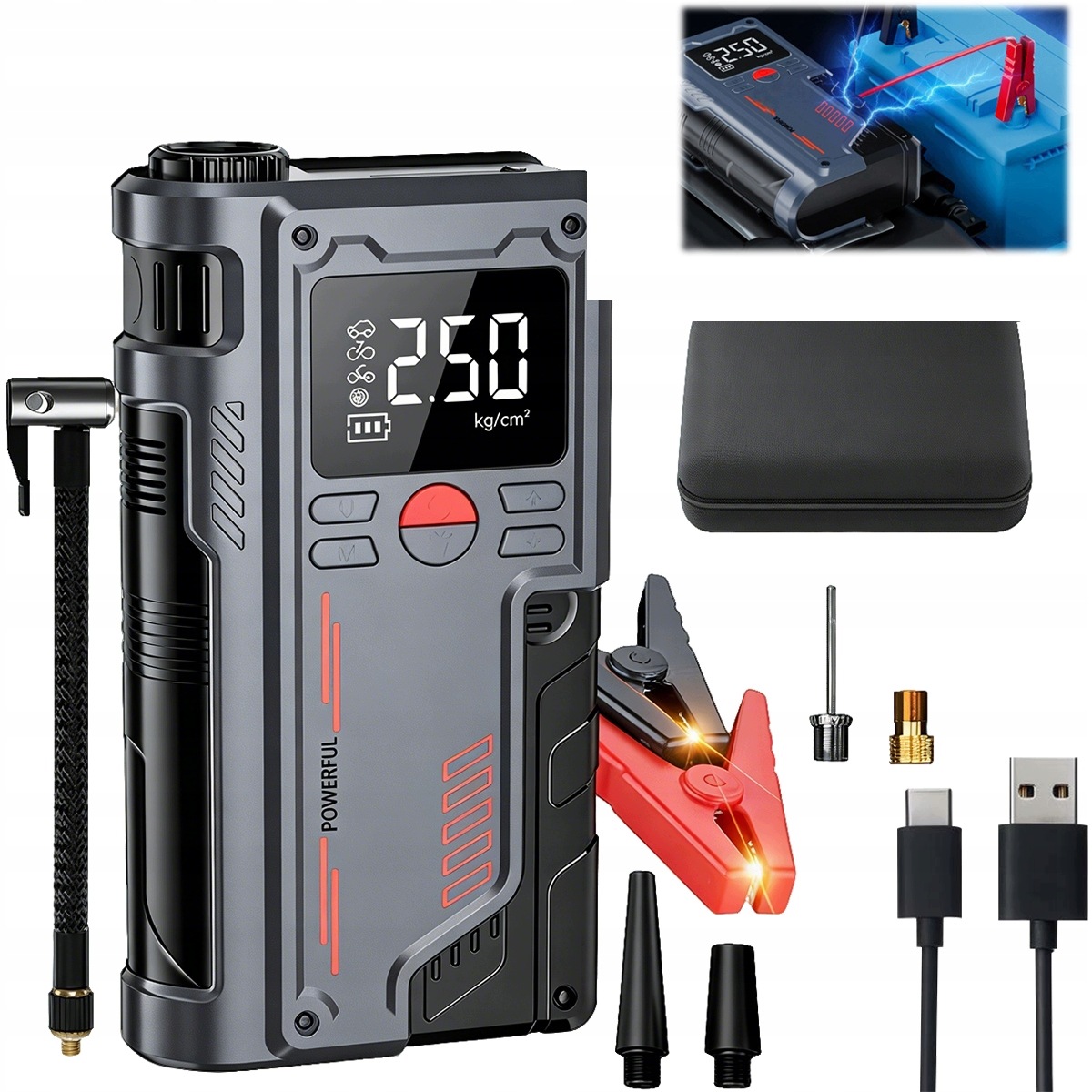 Kompresor Pompka Elektryczna Akumulatorowa Do Samochodowy Zestaw 20000MAH