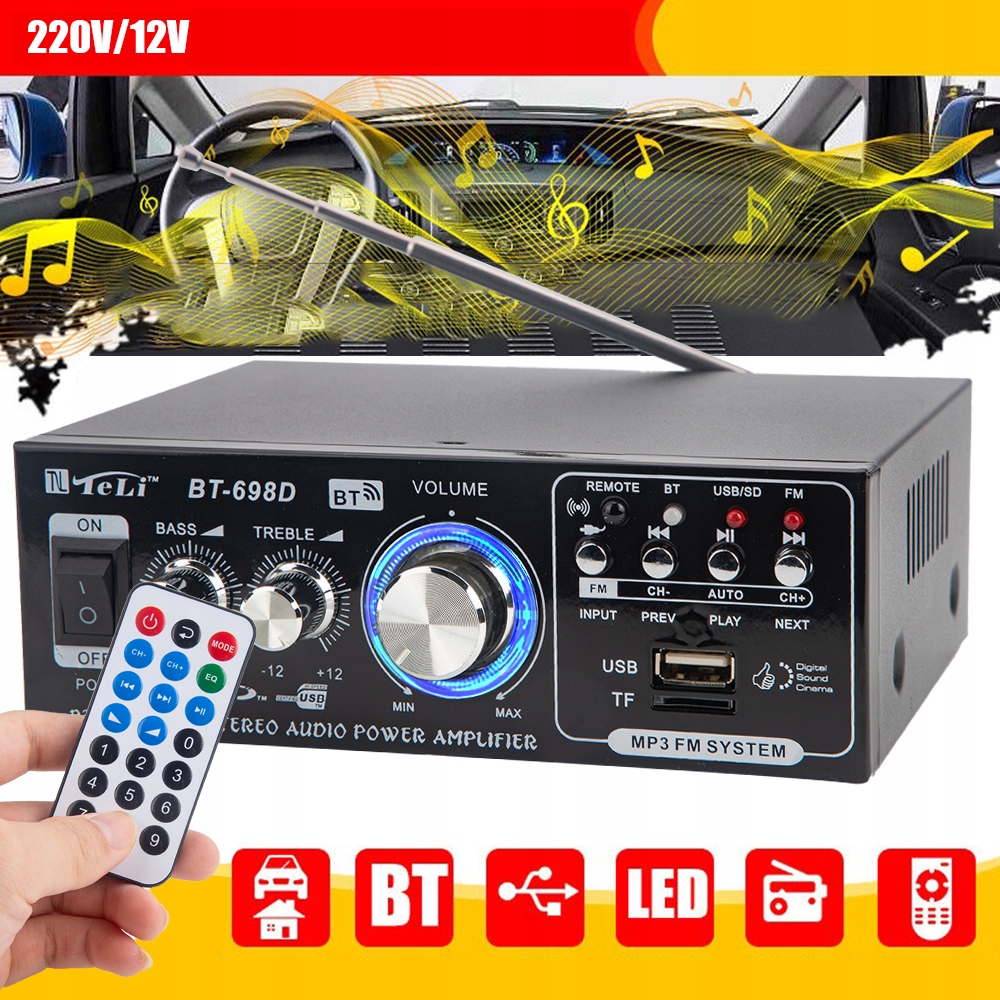 RECEIVER 360W BLUETOOTH USB STEREO AMPLIFIER FM TF Szerokość produktu 14 cm
