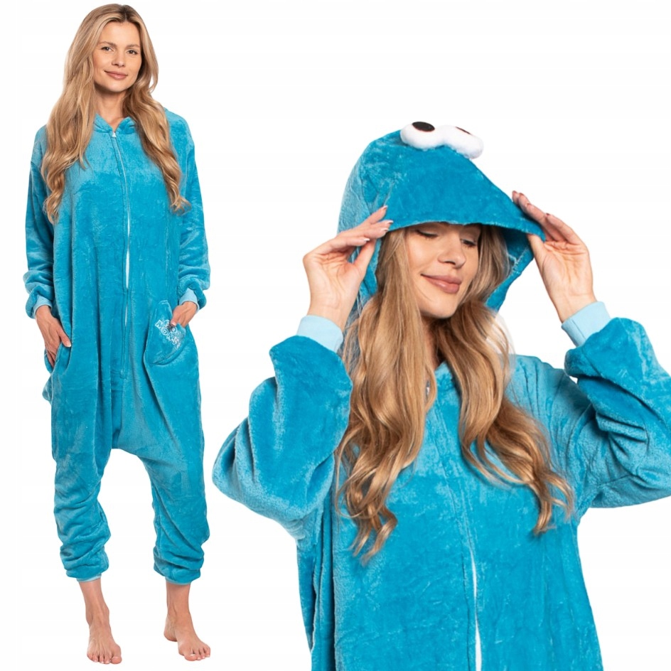 Dámské pyžamo Kostým Kigurumi Overal Oblečení Cookie Monster (Sezamová ulice) 175-185 XL