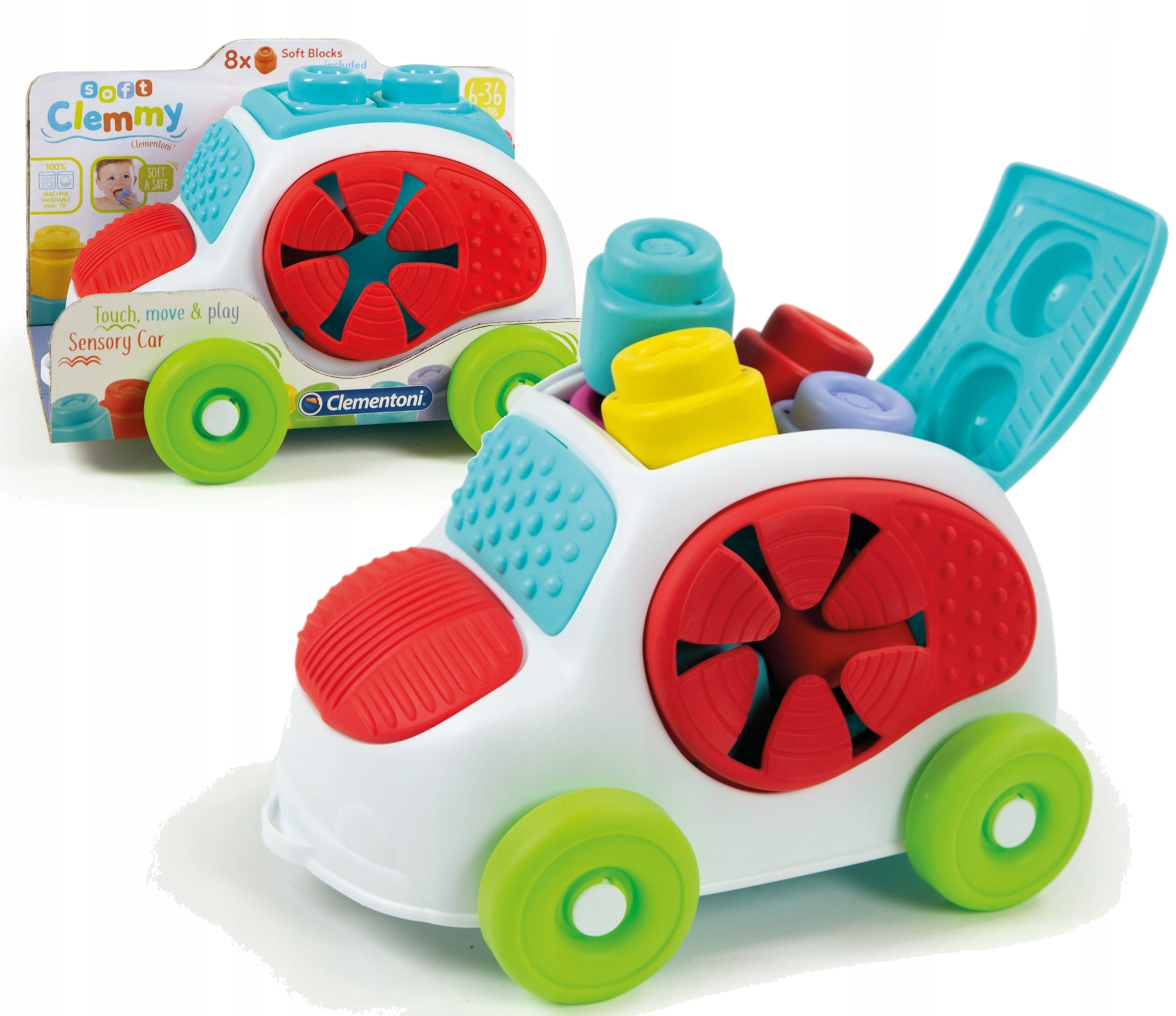 Autko z klockami Clementoni Soft Clemmy klocki sensoryczne17315 Płeć chłopcy dziewczynki