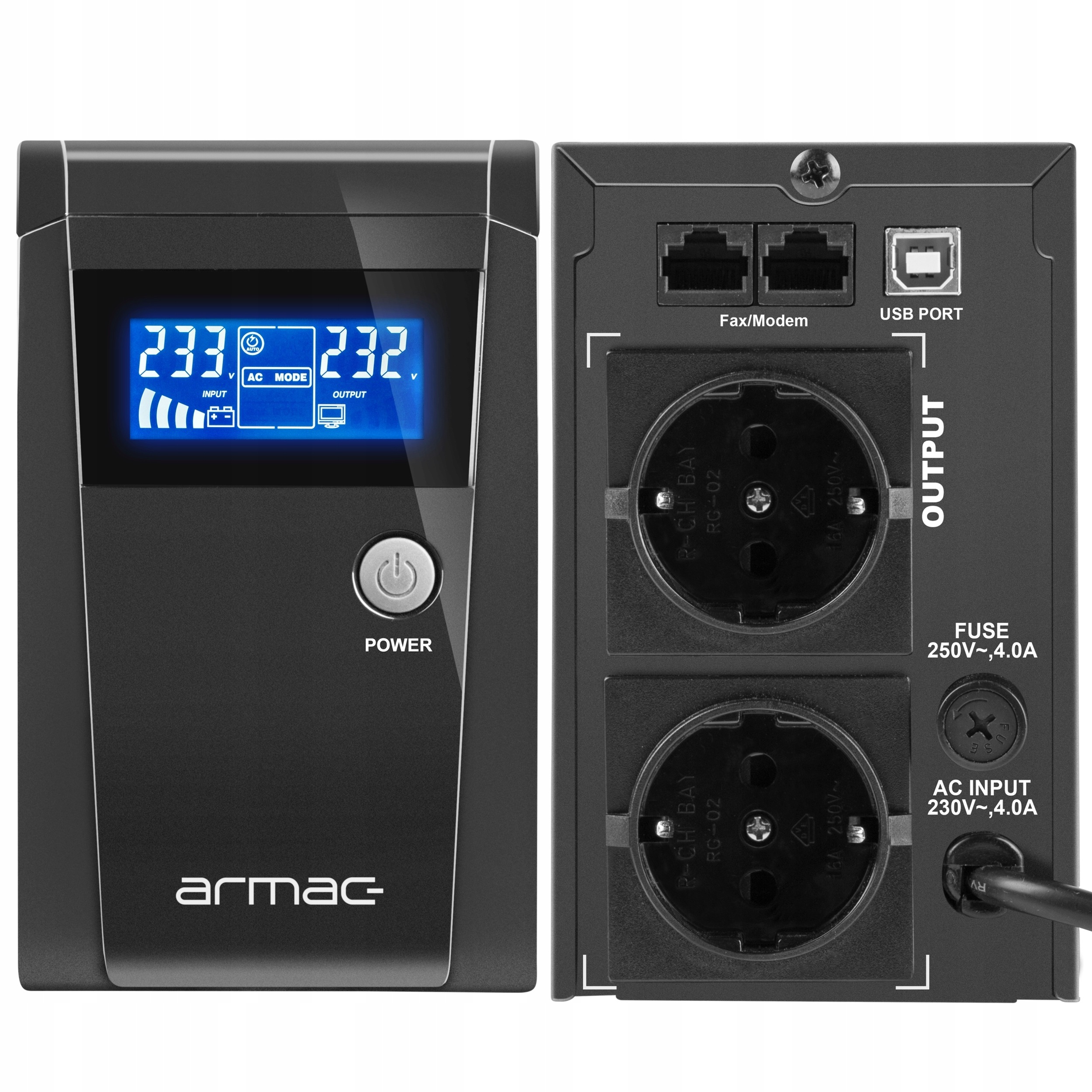 Armac UPS Line-Interactive Office 850F LCD 850VA 2xSchuko