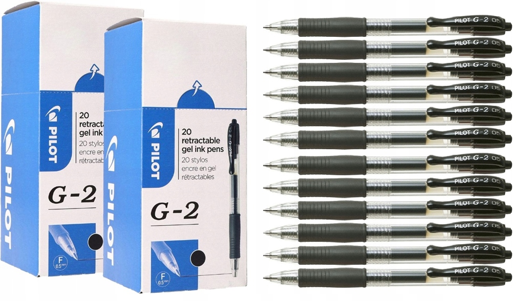 Długopis Czarny Żelowy automatyczny Pilot, G2, 0.5mm ekologiczny x 24 szt