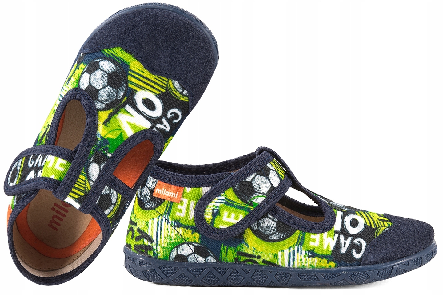 Milami 112-BR-3 Tekstylno-skórzane Kapcie Domowe Chłopięce Papcie Rzep 27 G