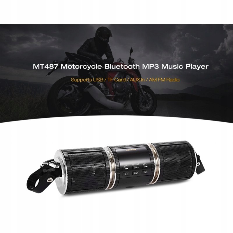 Radio Motocyklowe Z Metalu Z Głośnikami MP3 Bluetooth Kolor Czarny
