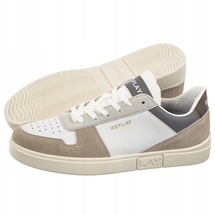 Pánské polobotky Tenisky Replay Polys Court 3 White Beige Béžová