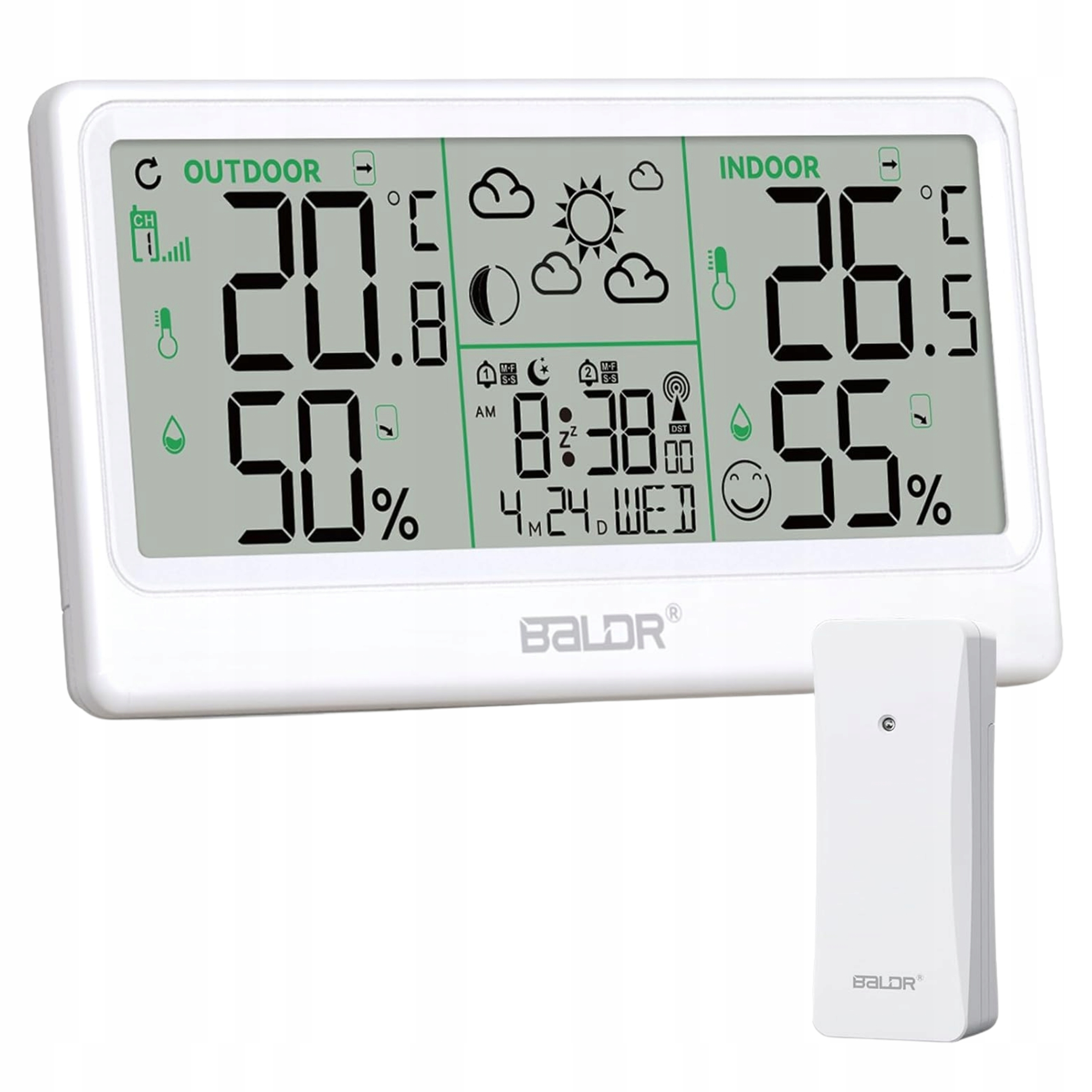Bezdrátová meteorologická stanice velký displej, teploměr, vlhkoměr, alarm