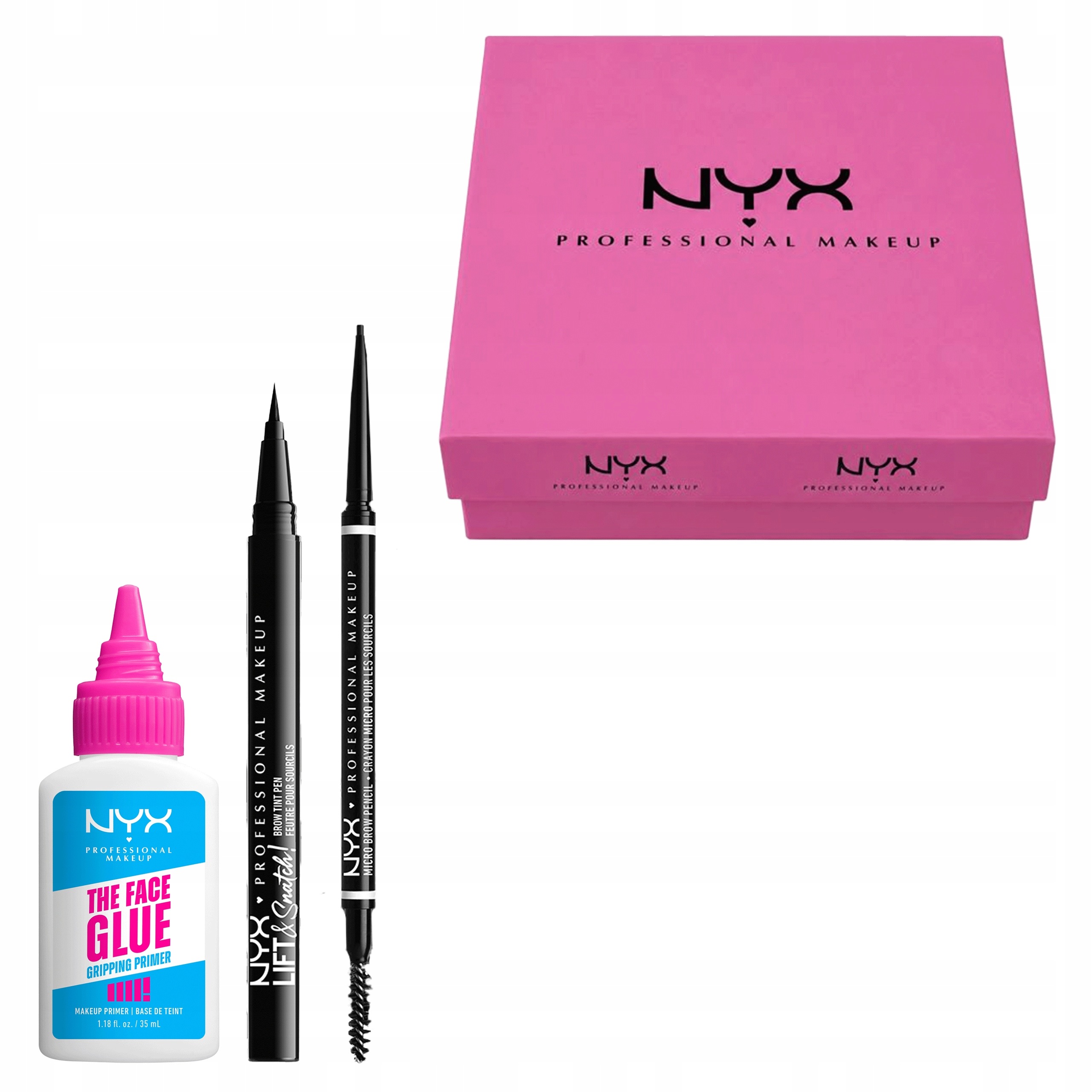 Zestaw Nyx Baza The Face Glue Pisak do Brwi Czarny Kredka do Brwi Black