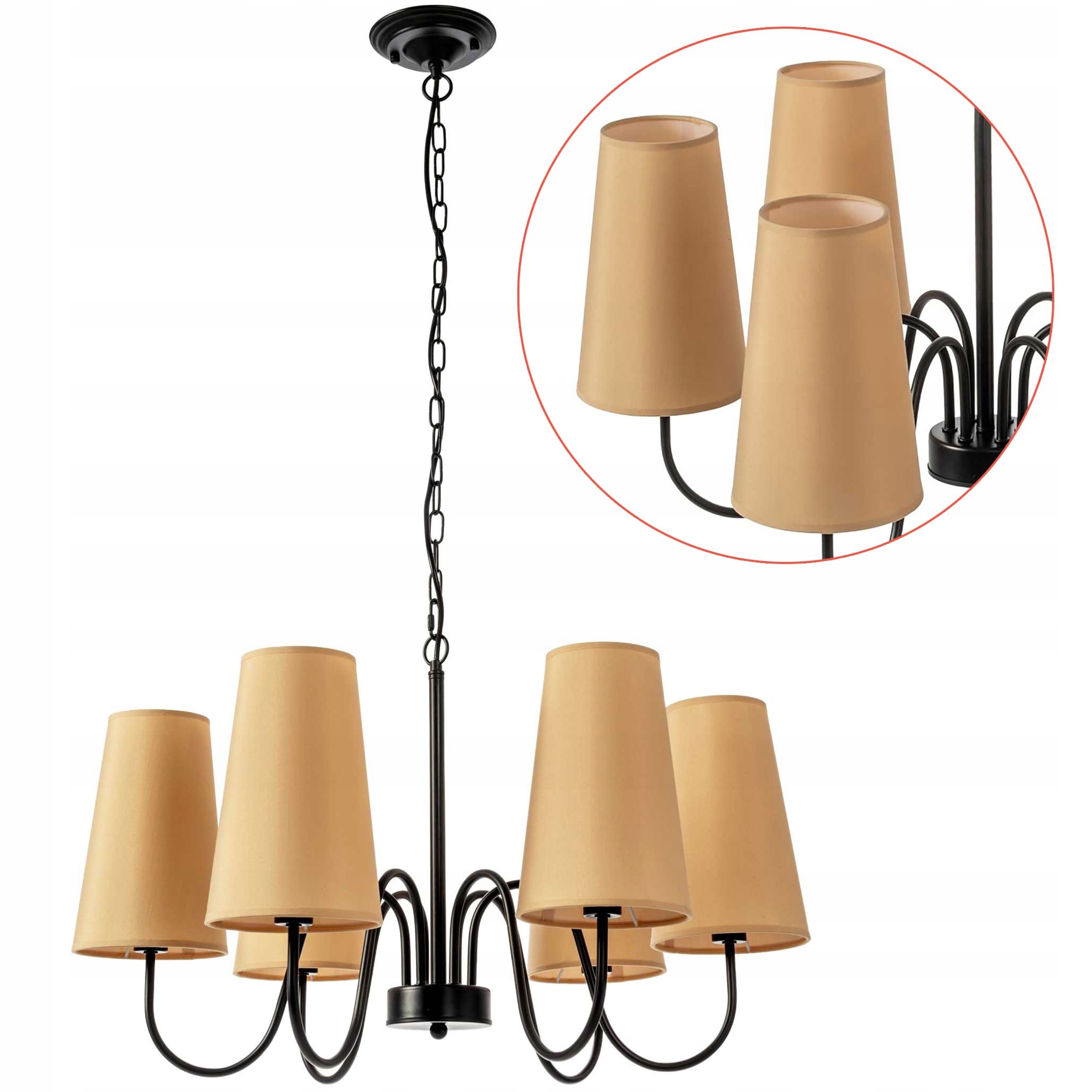 Závesná lampa Retro 6 Ramenná Ochre Gold Luster do obývacej izby Vintage 6xE27