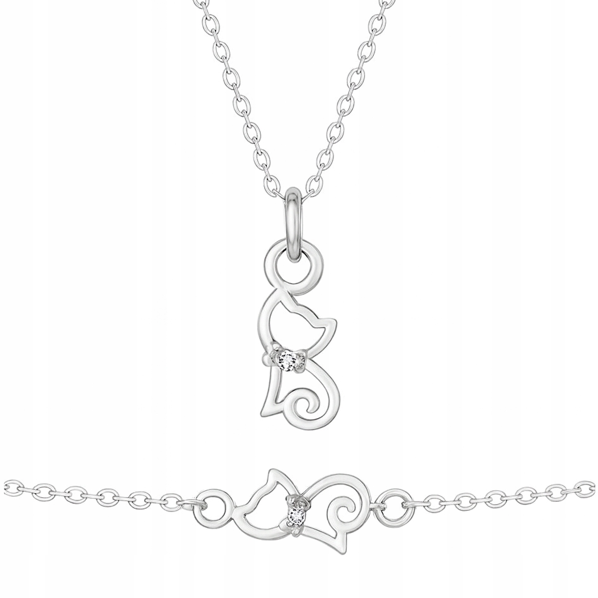 Kočička Kočka se zirkonem Sada stříbrných šperků Stříbro 925 S. nezávislost