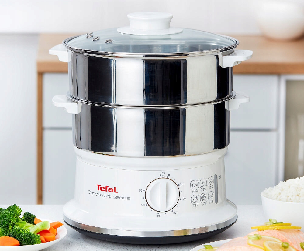 TEFAL Parowar Elektryczny 2 Stalowe Pojemniki 6L Timer 900W Biały VC1451 — miniatura 12