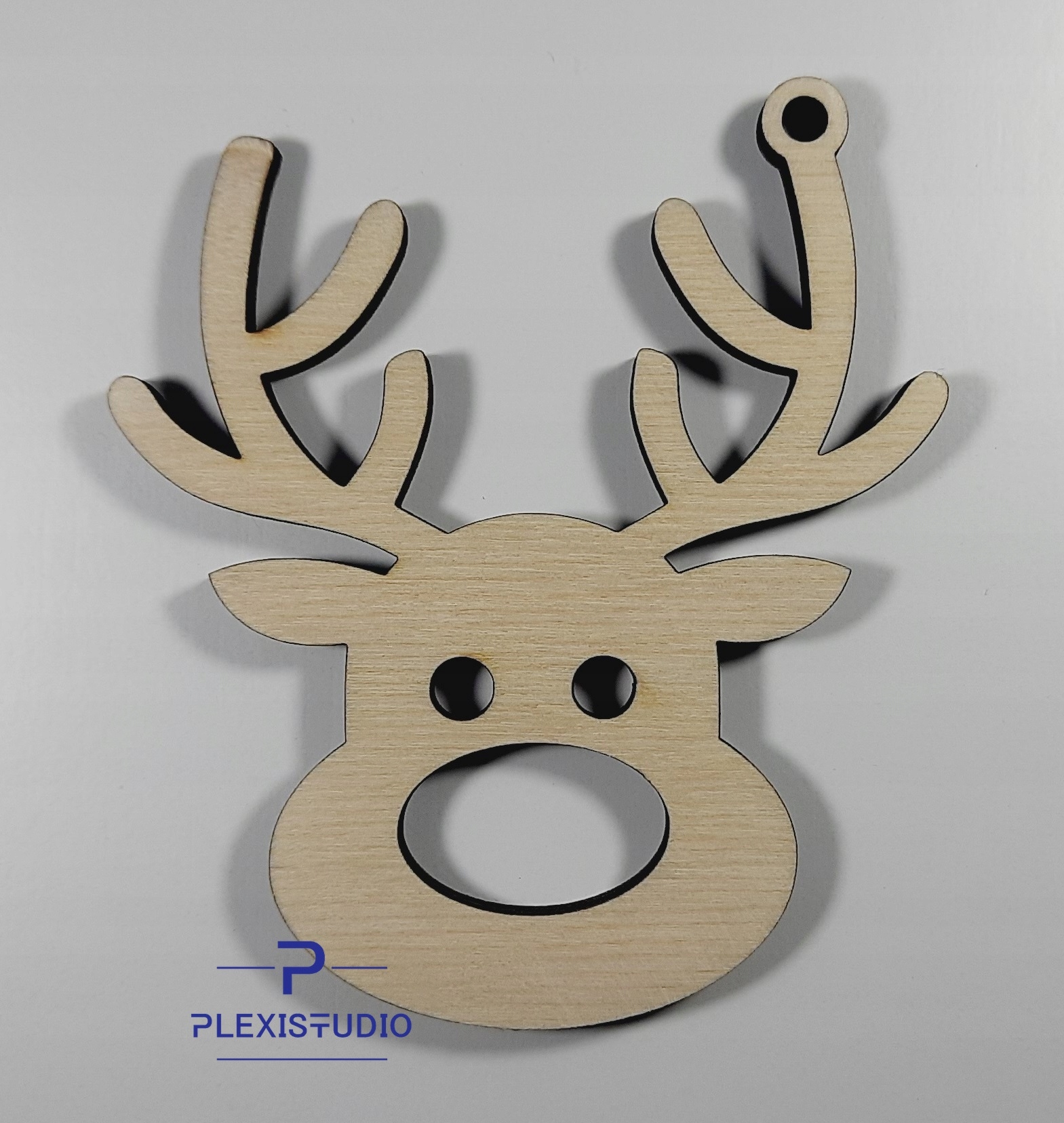 BOMBKA DREWNIANA OZDOBA ŚWIĄTECZNA SKLEJKA 10X8cm Motyw renifer