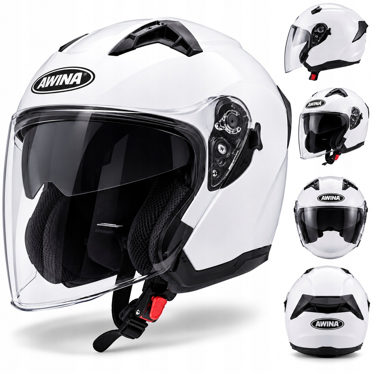 Otwarty Kask Motocyklowy Biały Połysk Skuter Chopper Ecer 22.06 Blenda XL