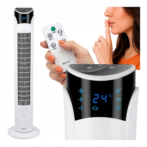 Stĺpový Ventilátor Tichý stojaci 83 cm Ventilátor Podlahový Diaľkový Ovládač Led Biely