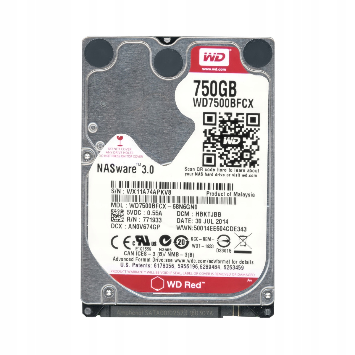 Wd Red 750GB 5.4K 16MB Sata III 2.5'' WD7500BFCX NASware 3.0