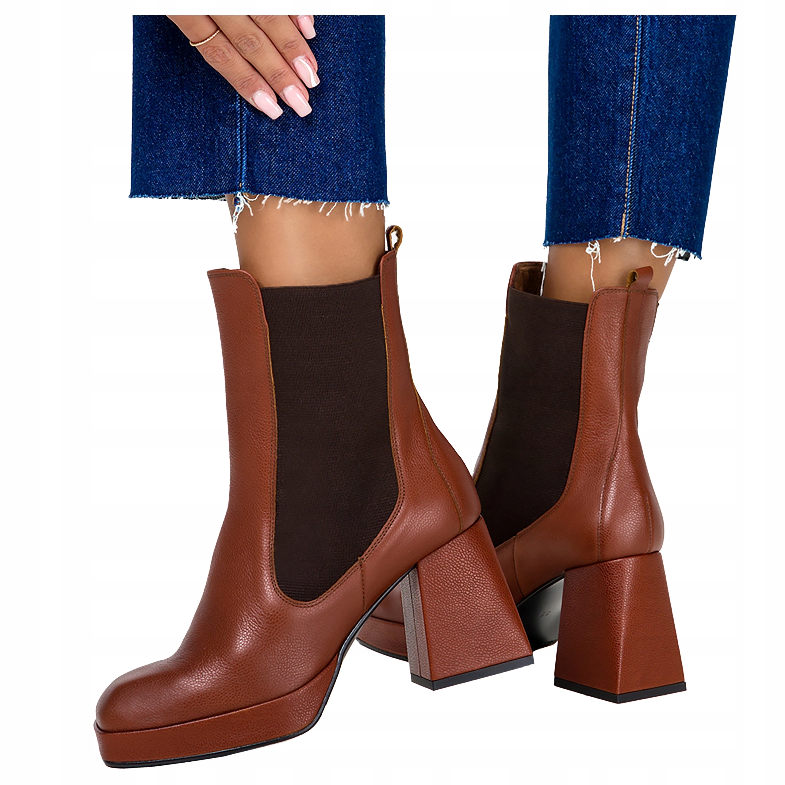 Kotníkové Boty Hnědé Dámské Kožené Módní Polský Výrobek Pohodlné Na Klocku r 38