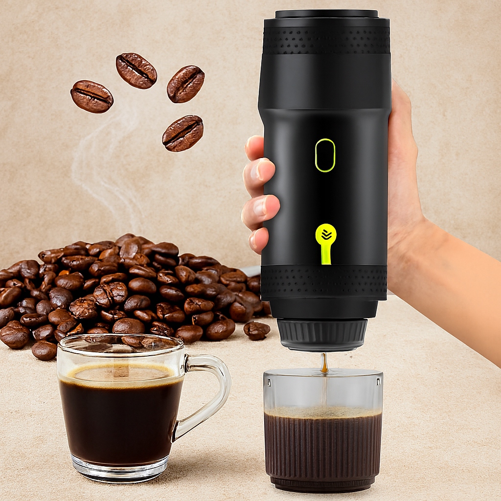 Przenośny Ekspres do Kawy Czarny: Mielenie Ziaren & Kapsułka, Na Podróże