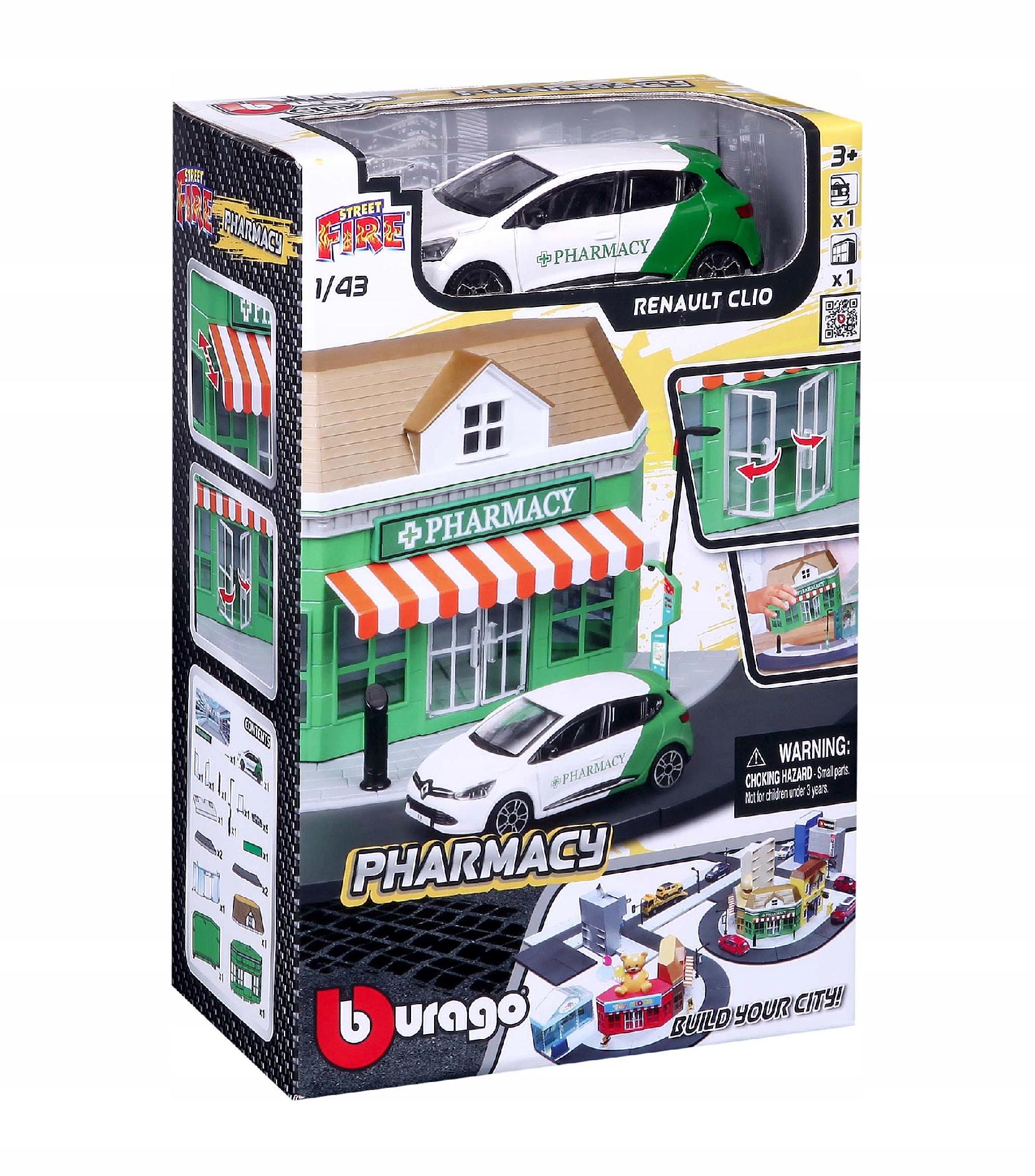 MIASTO BBURAGO Apteka + RENAULT CLIO 1:43
