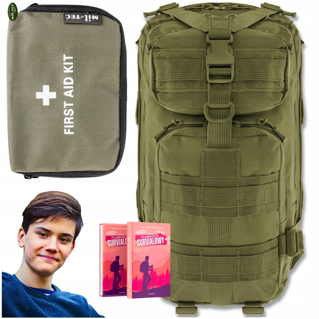 Plecak Khaki Survival Taktyczny Apteczka Mini Zielona 21 el