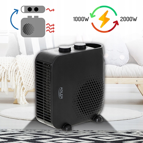Termowentylator AD 7725 Black 2000W 2 Poziomy Mocy + Termostat