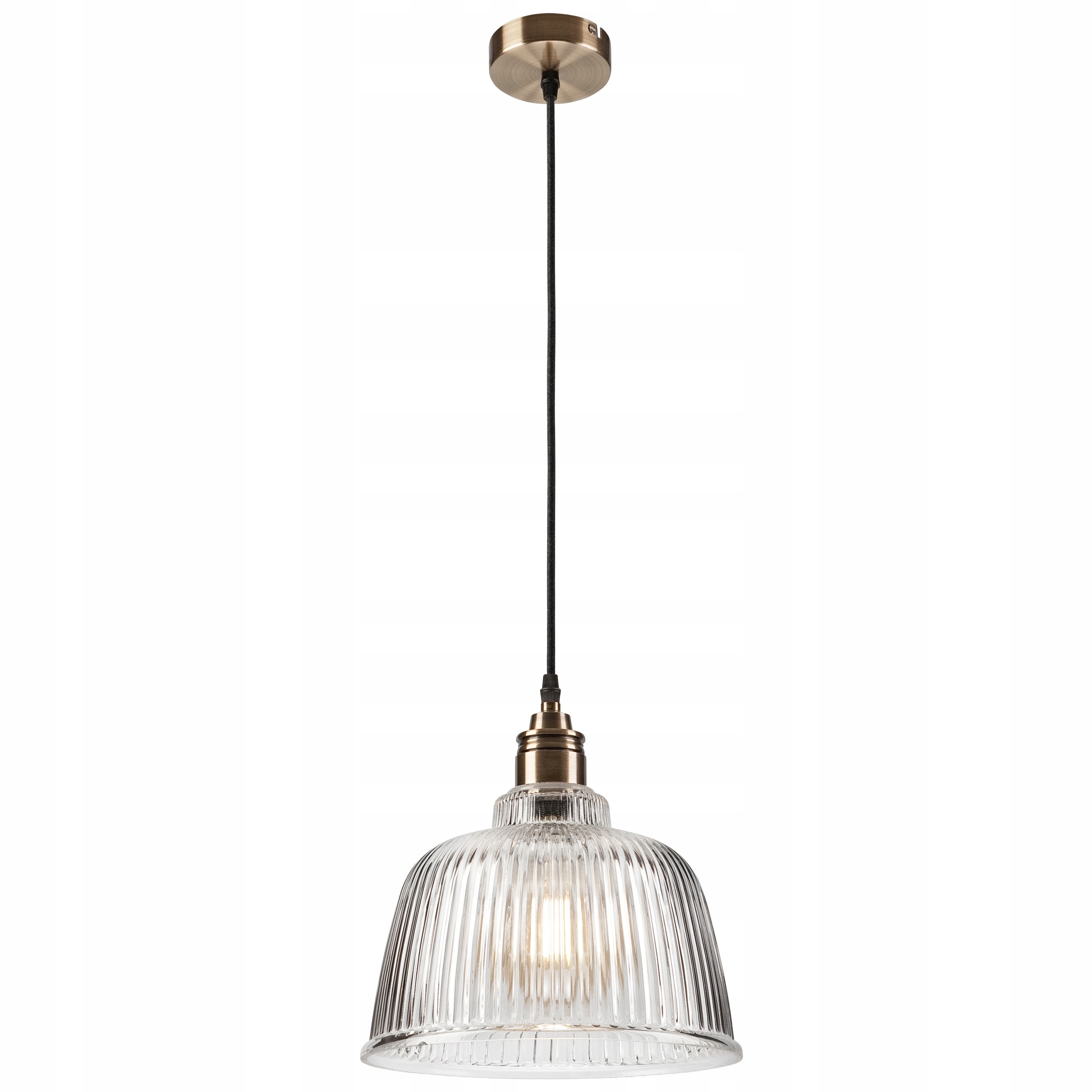 Lampa Wisząca Szklany Ryflowany Klosz Loftowa Lamkur Asta 41902 Patyna