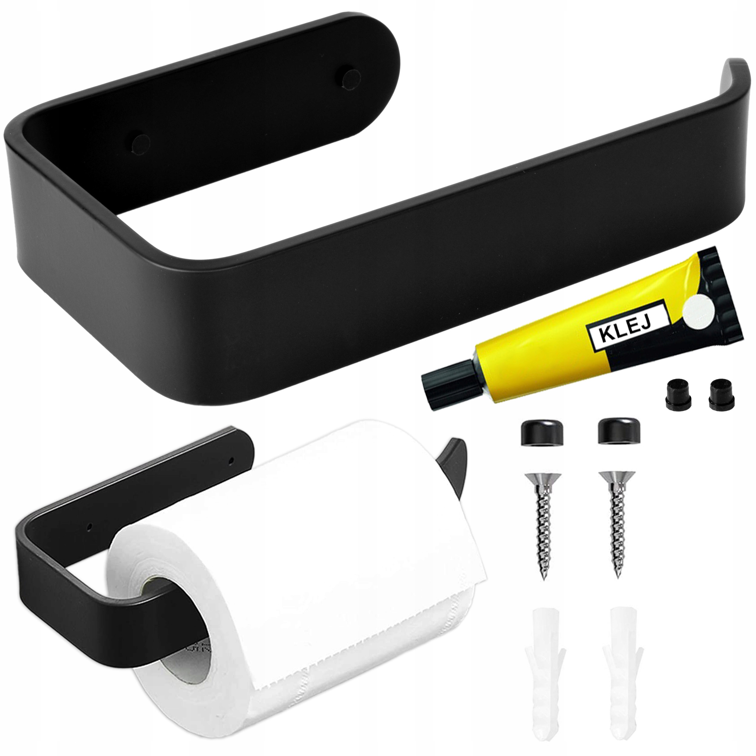 UCHWYT NA PAPIER TOALETOWY CZARNY METALOWY LOFTOWY NA KLEJ LUB KOŁKI