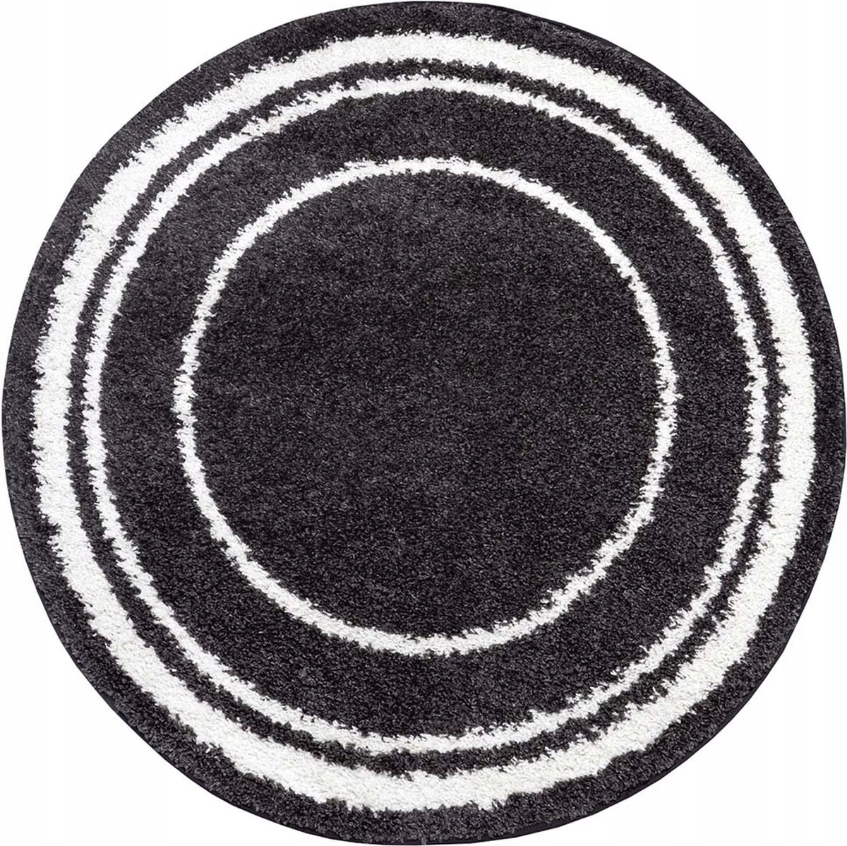 Koberec čierno-krémový, okrúhly Shaggy, chlpatý, vzor Boho 160 cm