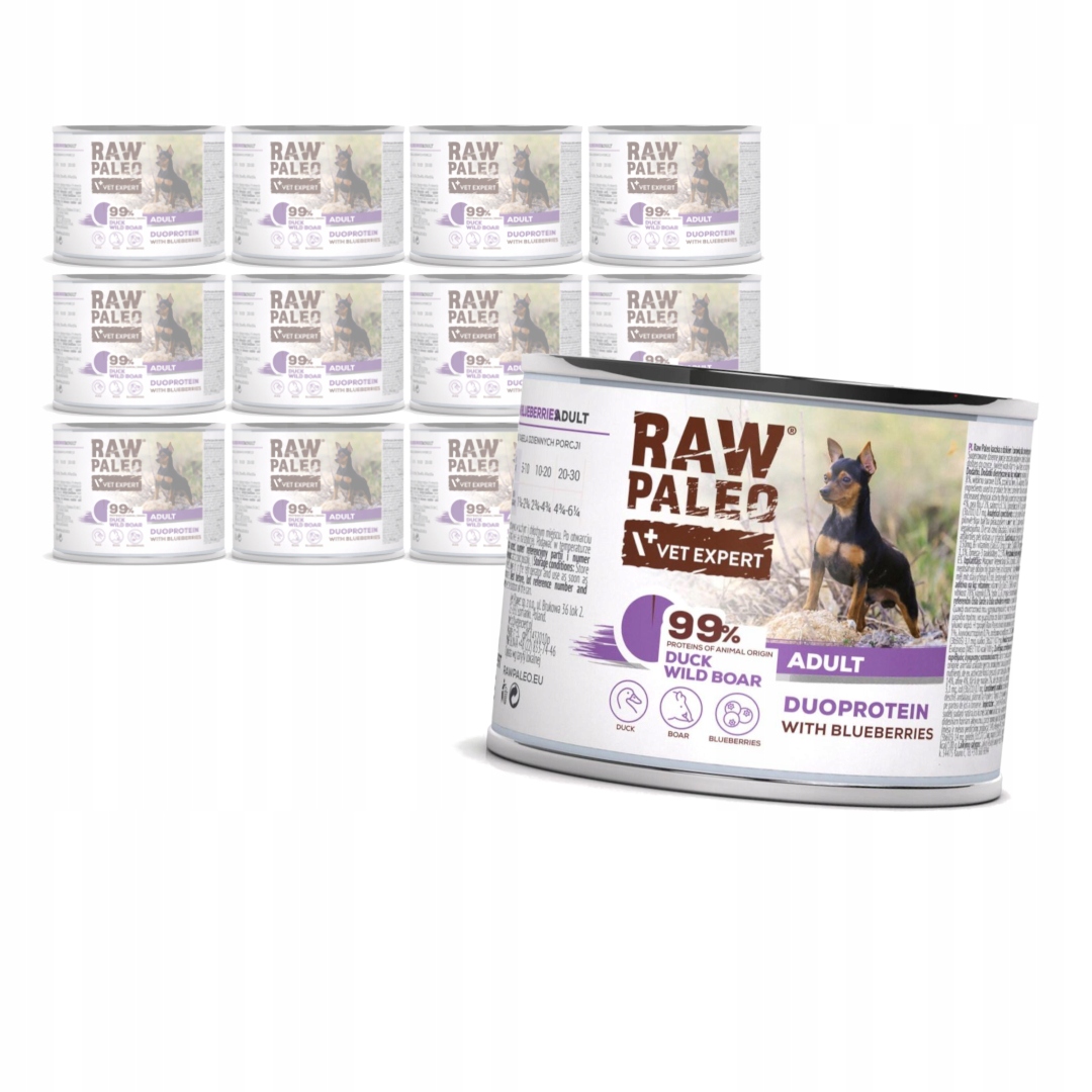 Raw Paleo Duck&amp;Boar Adult Duo 12x200g Vlhké Krmivo pro psy Kachna Divočák