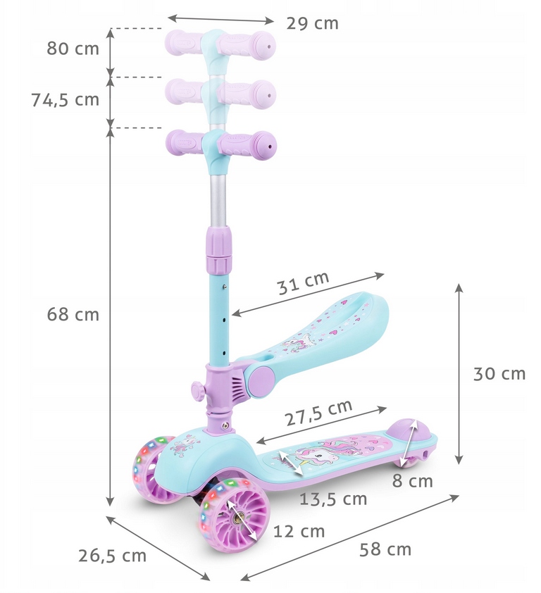 Hulajnoga balansowa 2w1 Kidwell RIMBA Jeździk LED Długość podestu 27.5 cm