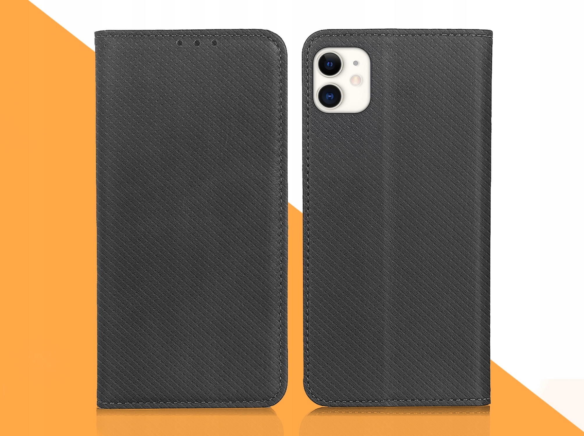 ETUI Z KLAPKĄ DO IPHONE 11 CZARNE ZAMYKANE MAGNETYCZNE KABURA FLIP + SZKŁO Marka Inna