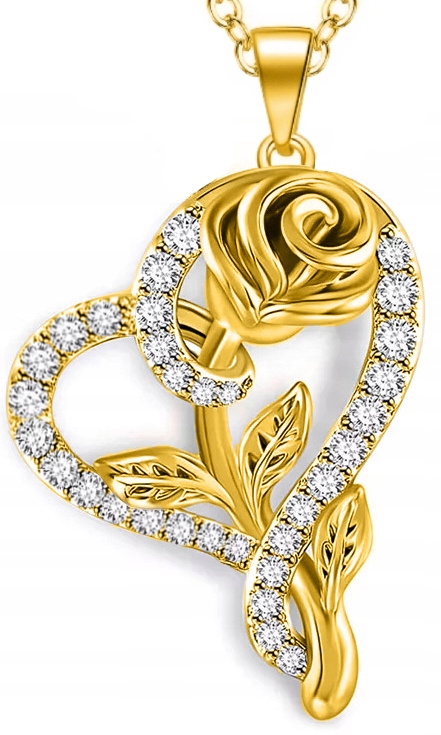 Dámský řetízek náhrdelník s přívěskem ve tvaru srdce a růže stříbro 925