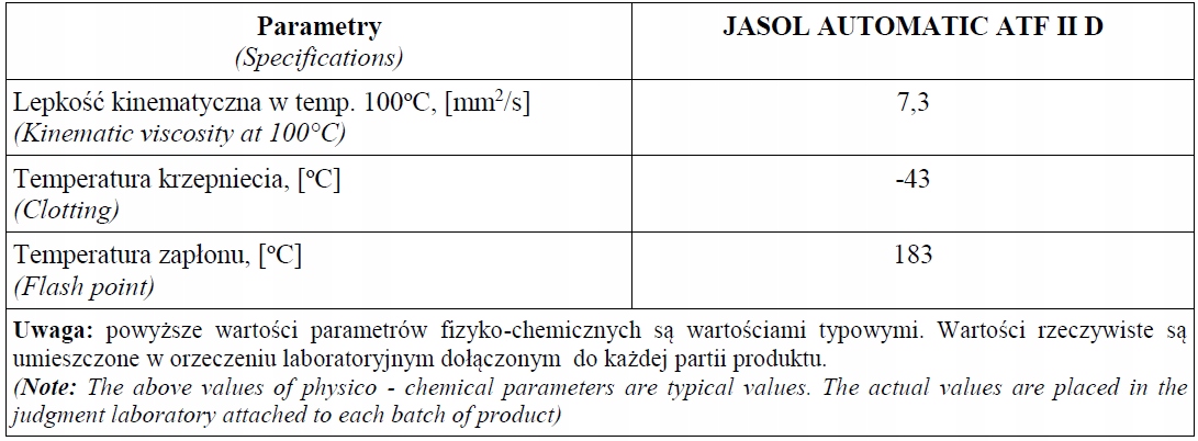 OLEJ PRZEKŁADNIOWY JASOL AUTOMATIC ATF 2D -- 5 L. Producent Jasol