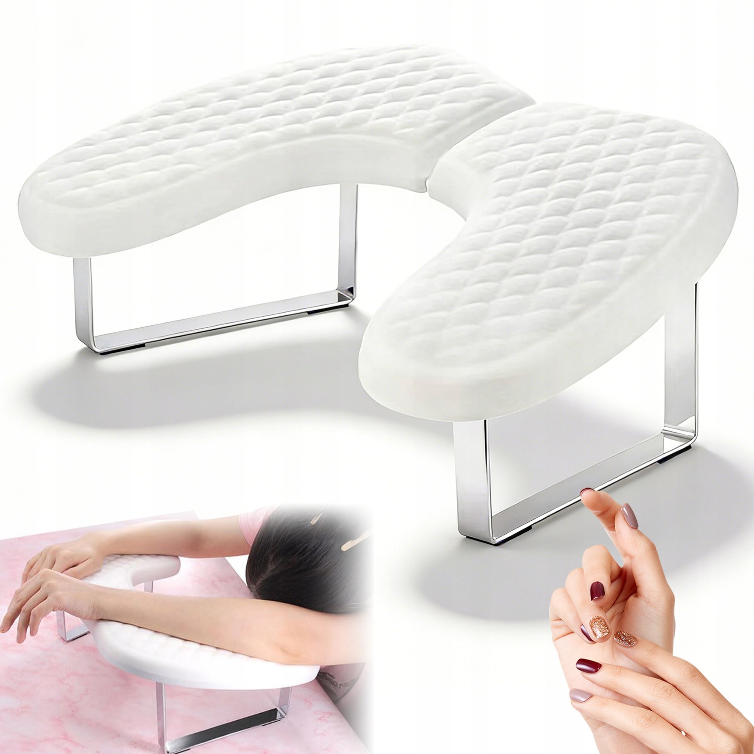 Podłokietnik Do Manicure Z Pamięciową Pianką Łatwy W Montażu Biały
