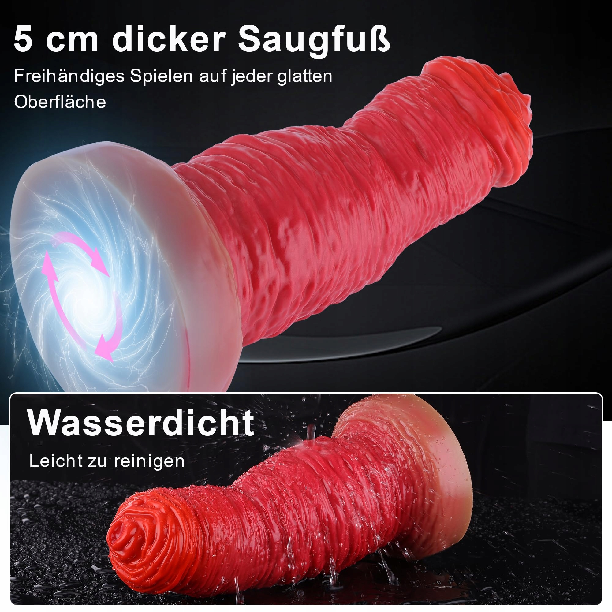 ROSE BLUME Duży Realistyczny Czerwony Silikonowy Dildo z Przyssawką 25x9cm — miniatura 4