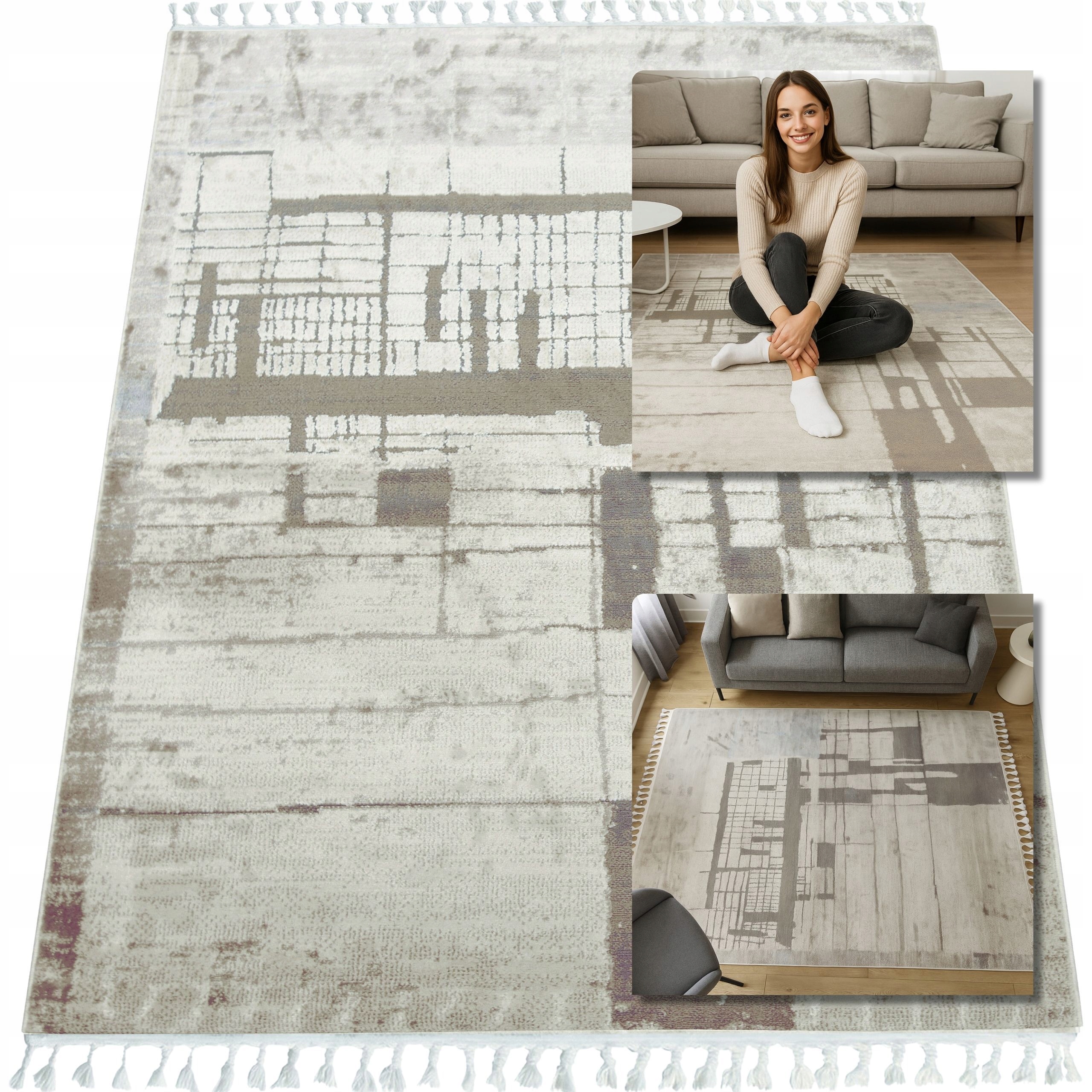 Béžový Turecký Koberec Shaggy Ankona Koberce Do Obývacího Pokoje Boho Loft 80x150