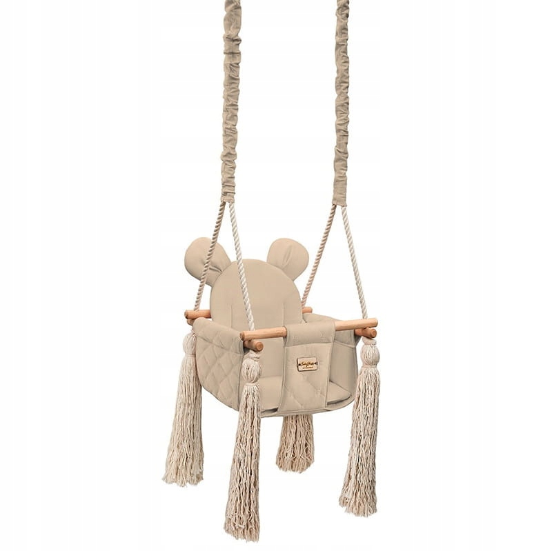 BABYSTEPS Huśtawka domowa Velvet Swing Miś Beige + pasy