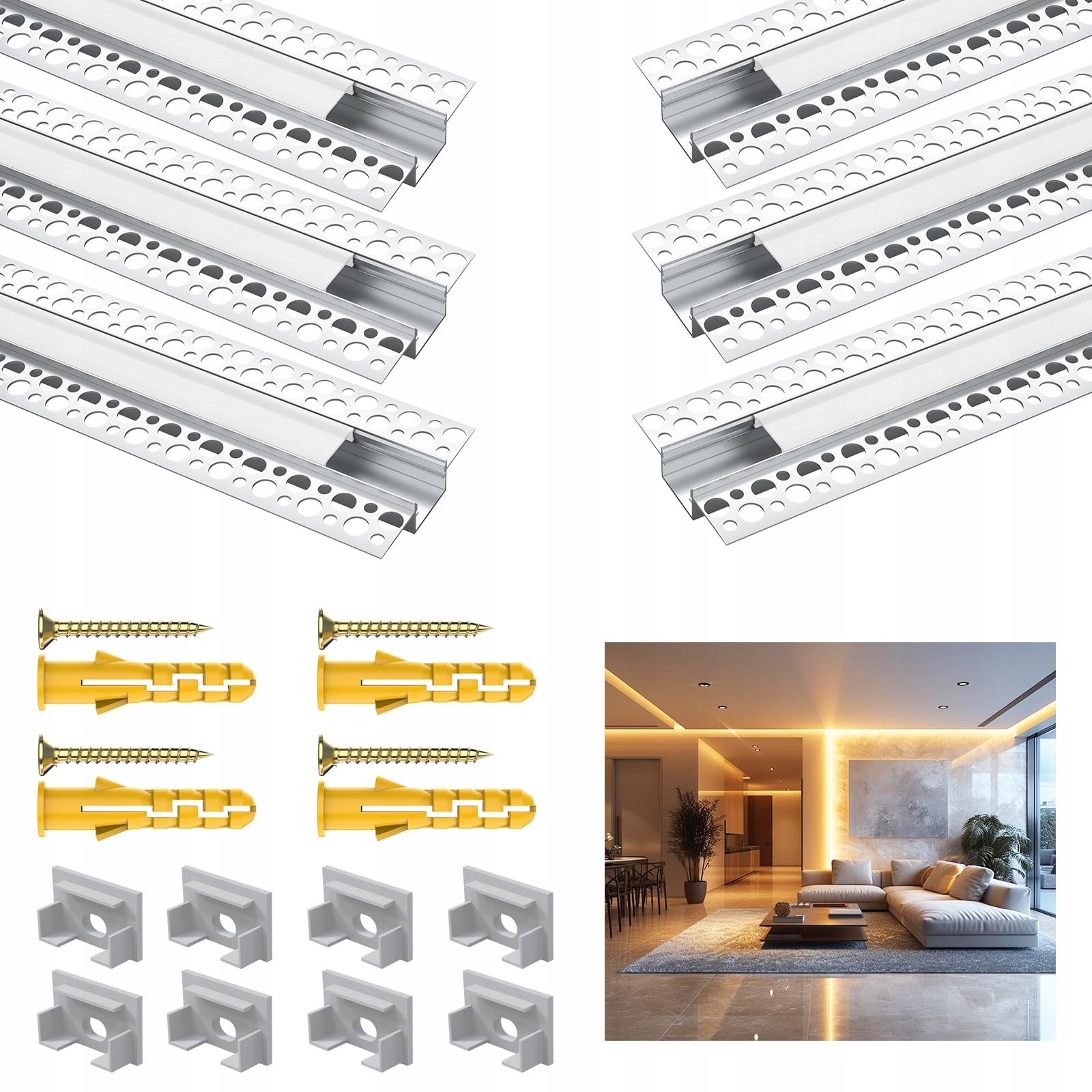 Zestaw 6 profili LED do montażu na sucho, 1 m, profil LED 6 szt.