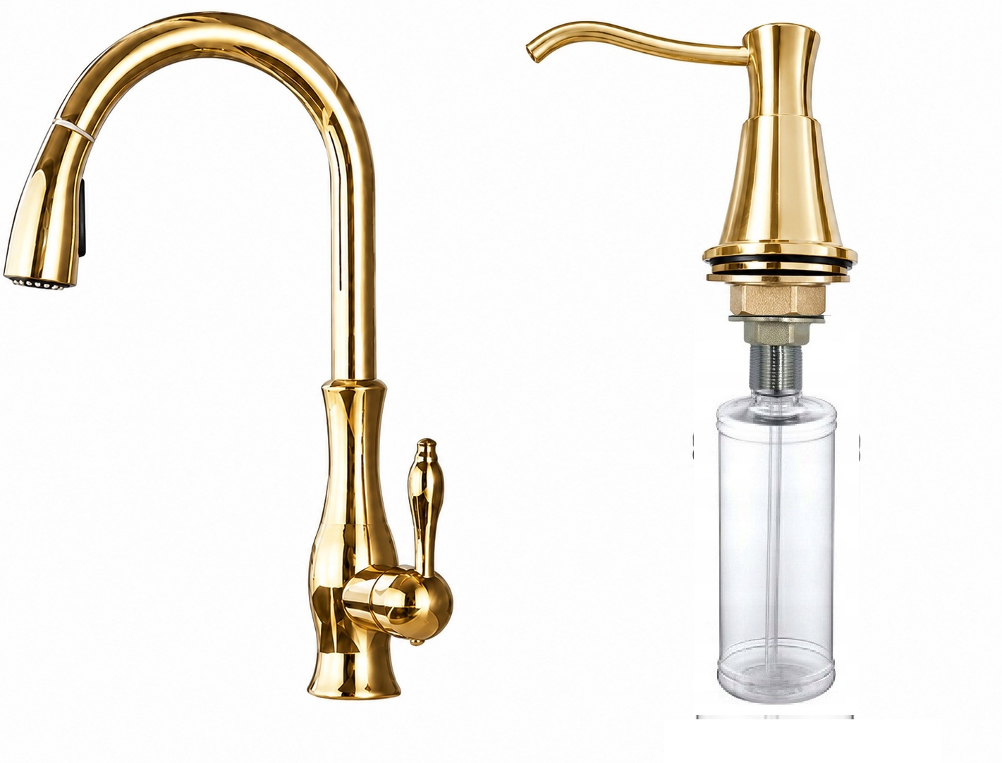 Kuchyňská baterie zlatá Old Retro Gold Ww Dávkovač Sada