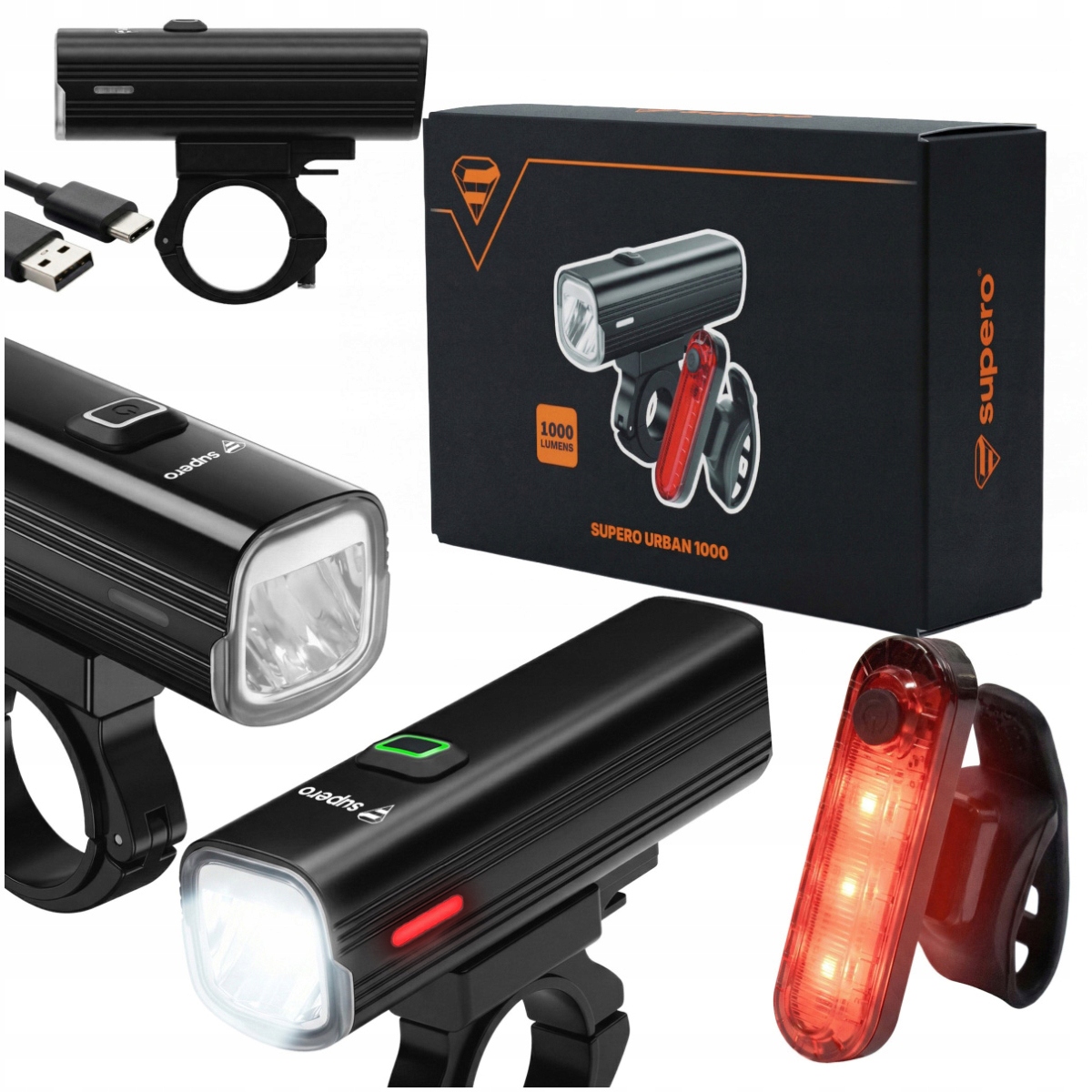 Lampka rowerowa przednia tylna do jazdy nocą 1000 lm Usb-c IPX6 4800mAh