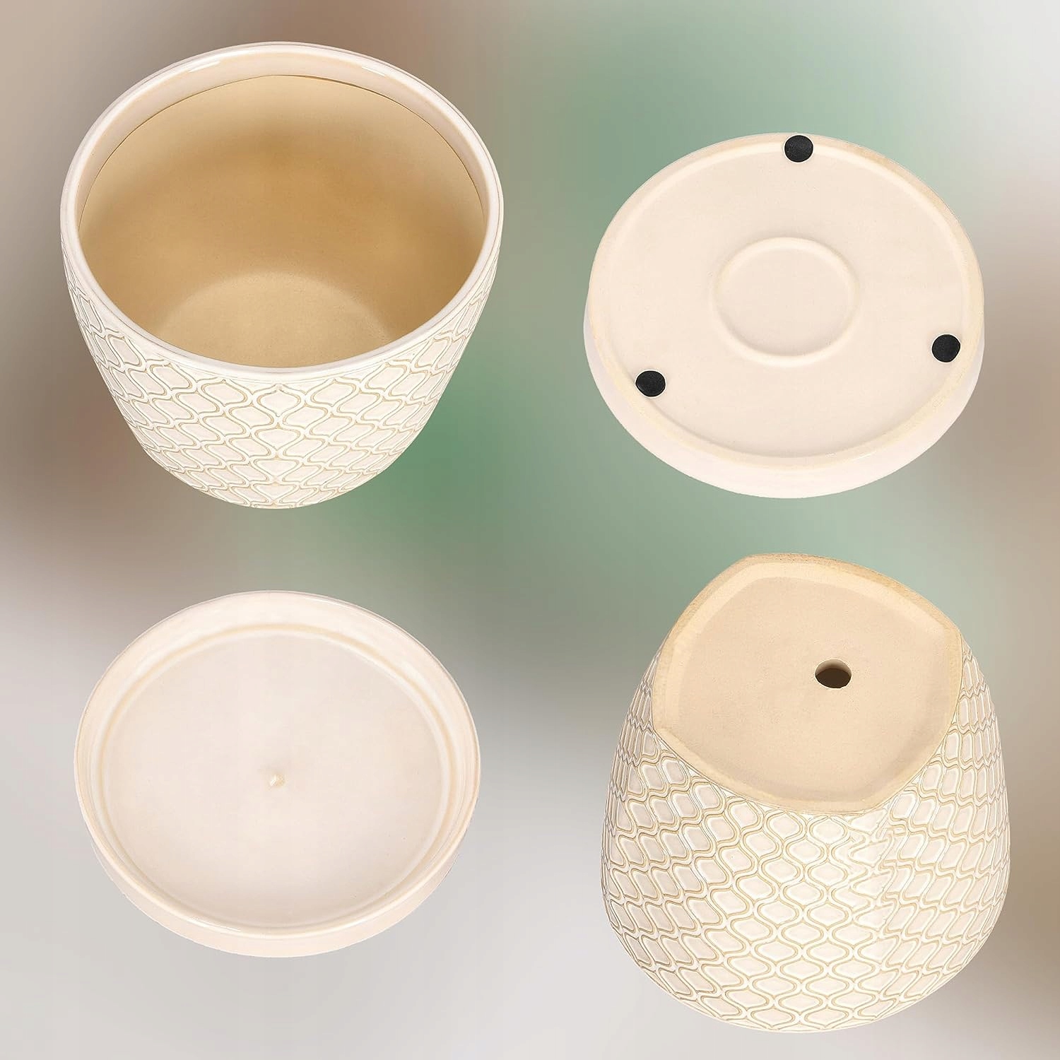 DONICZKA DONICA OSŁONKA CERAMICZNA Z PODSTAWKĄ ⌀12CM KWIATY ROŚLINY KREMOWA Wysokość produktu 11 cm